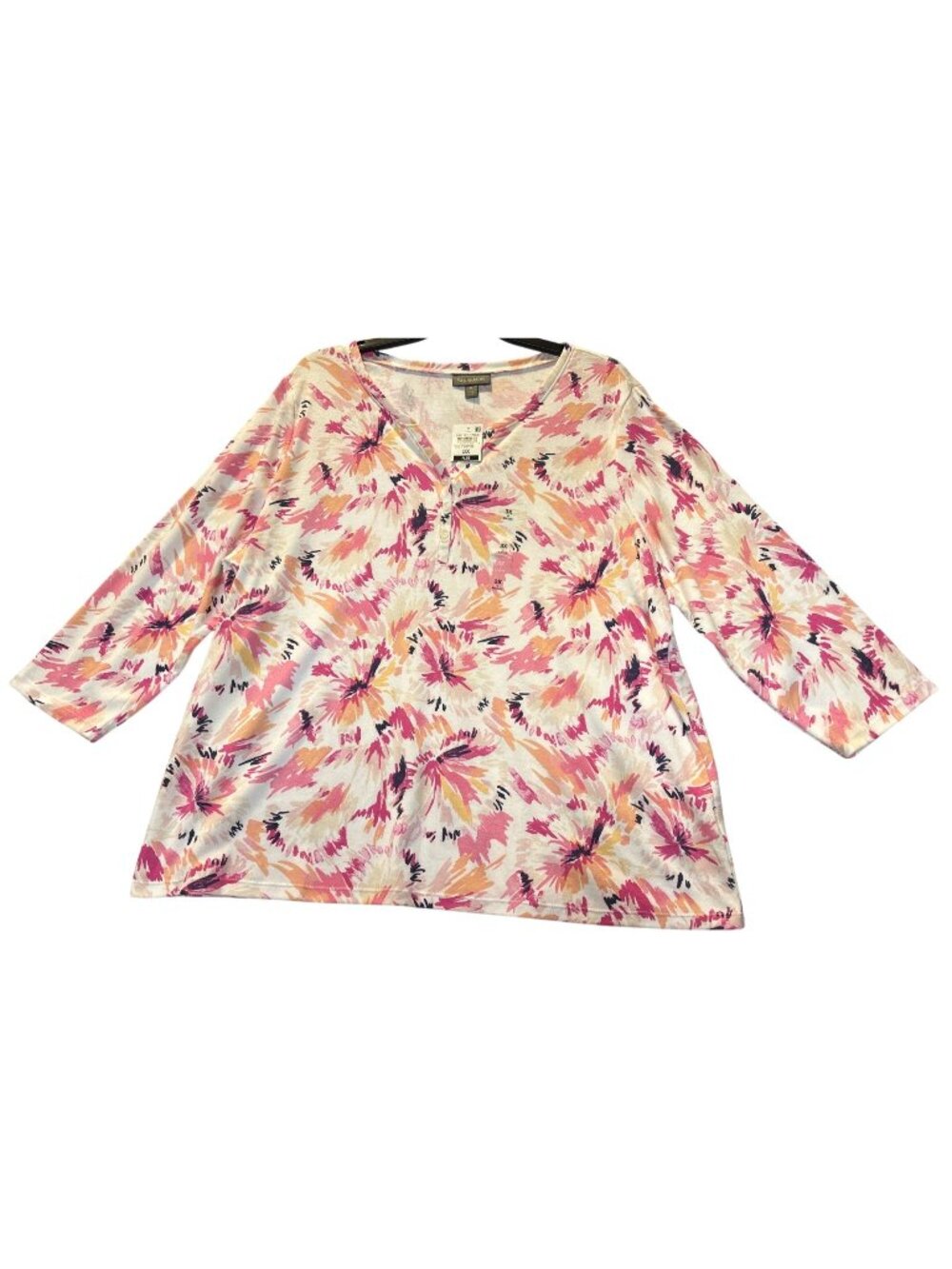Style & Co Womens Plus Size 3X Bright Floral 3/4 Sleeve V-Neck Top